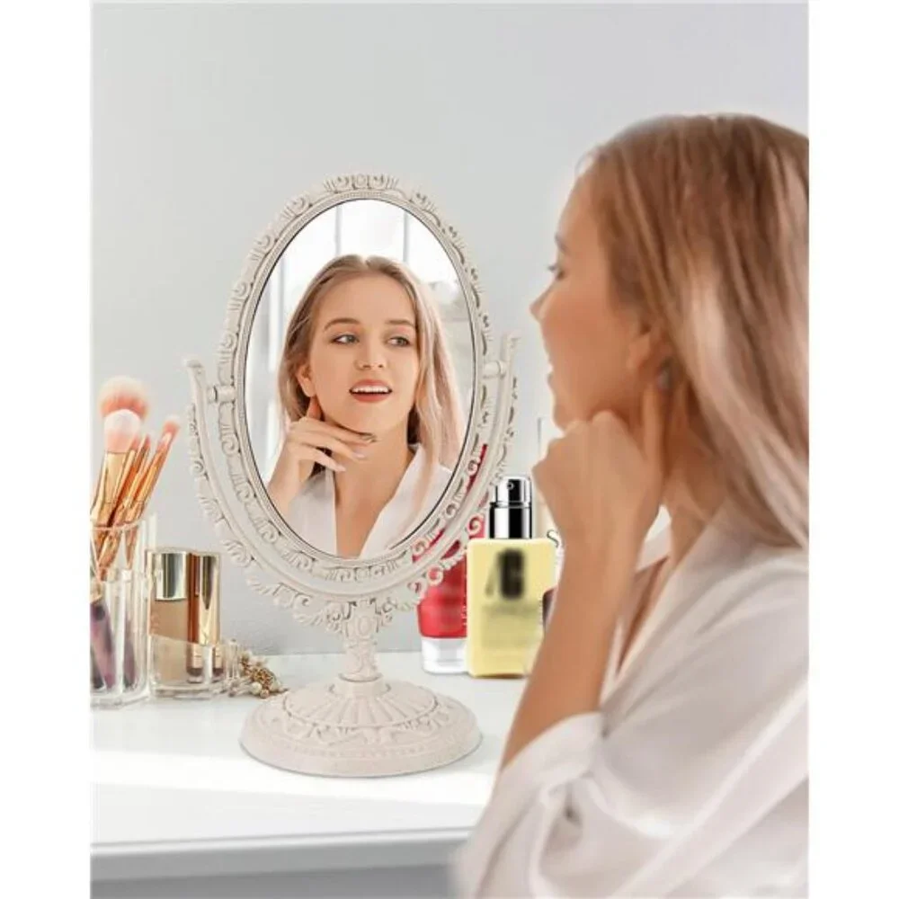 Vintage Vanity Mirror Shabby Chic Decor |360° Rotating Double-Sided Table Mirror